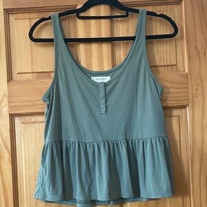 Lucky Brand Olive Green Ribbed Henley Peplum Tank Top